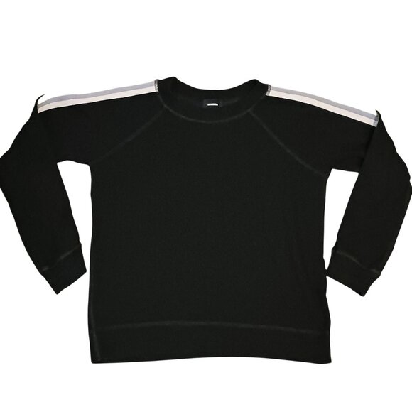 Monrow Raglan Crewneck Sweater‎ Size XS Black w/ Embroidered Stripes Down Arms - Picture 2 of 12